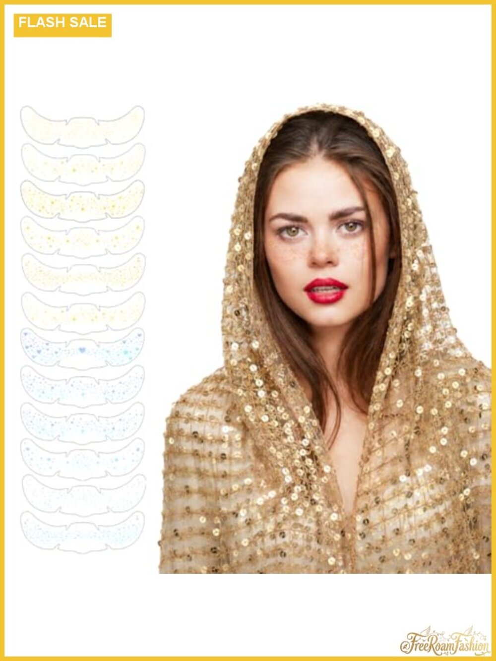Sequin Hood Scarf with Face Gems Glitter Freckles Festival Set